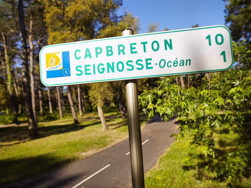Panneau de la Vélodyssée vers Capbreton